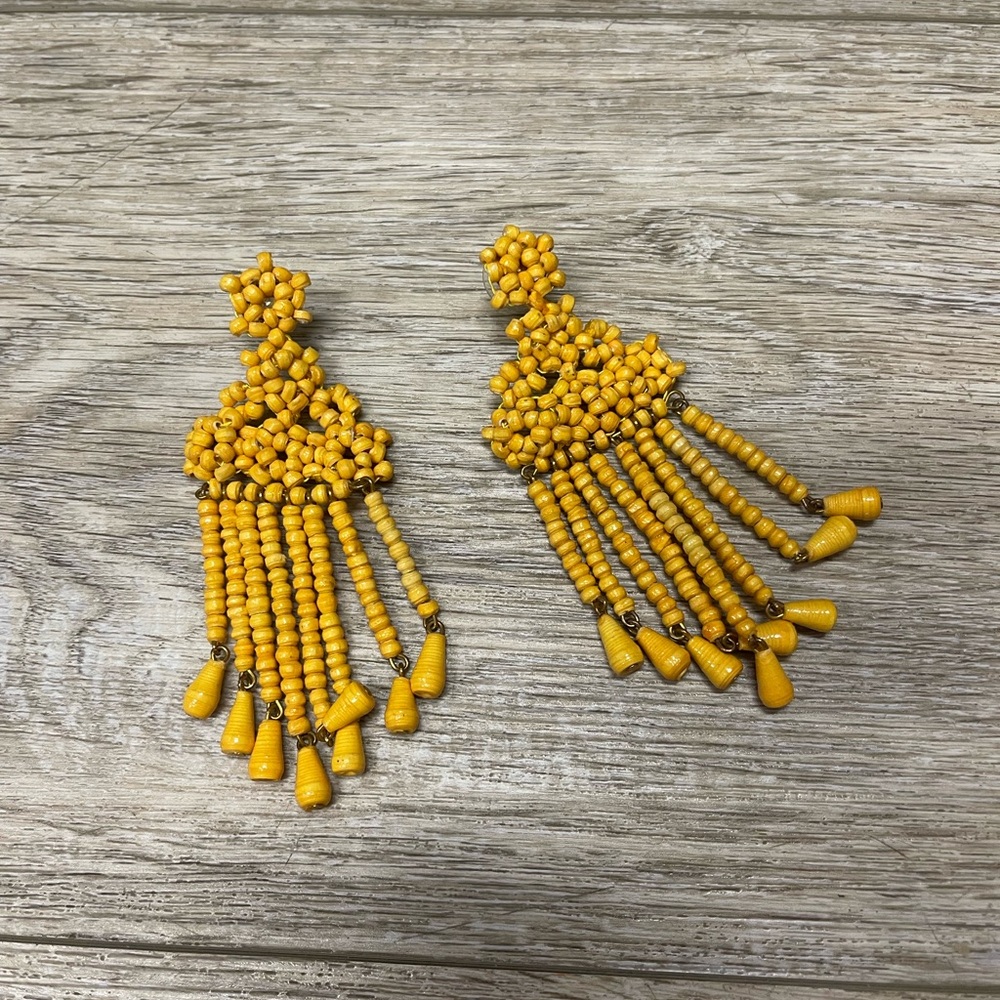 Yellow Beaded Dangle Earrings